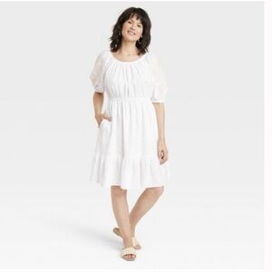 Target Knox Rose Women's Embroidered Puff Sleeve Peasant Dress in White SZ XL